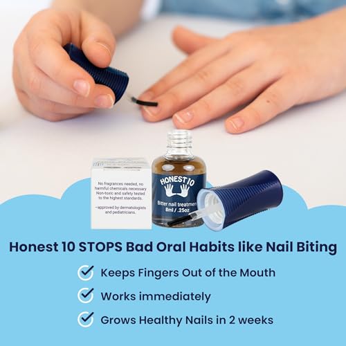 Honest10 Nail Biting Prevention for Kids & Adults - Break The Habit - Safe Bitter Nail Polish Formula, Lab Tested & Pediatric MD Approved - Thumb Guard, Easy Application, Made in USA (0.25 oz)