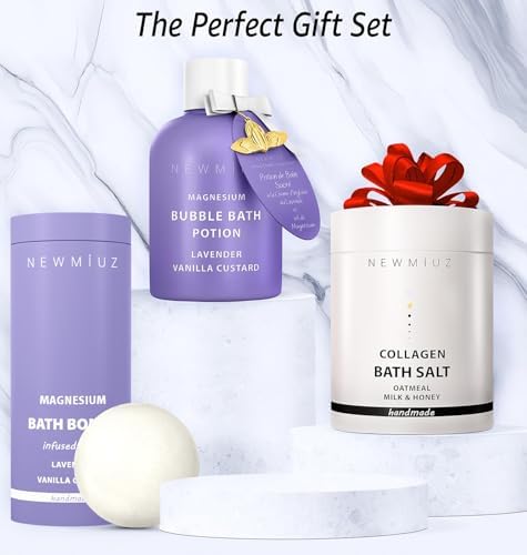 Magnesium Lavender Vanilla Luxury Fizzing Bath Bomb Sensitive Skin Formula for Relaxation Bath Moisturizing Shea Butter Stress Relief Gift for Women