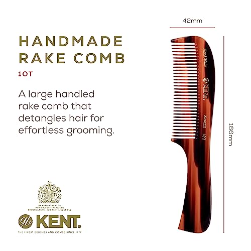Kent 10T Large Detangler Comb, Handmade Wide Tooth Comb for Curly Hair, Detangling Combs For Wet and Dry Hair, Combs for Thick Hair, Saw-Cut and Hand Polished Made in England