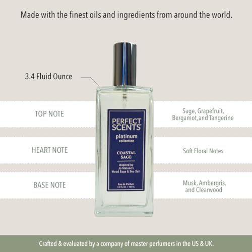 Perfect Scents Fragrances | Inspired by Jo Malone’s Wood Sage & Sea Salt | Platinum Collection | Coastal Sage | Unisex Eau de Parfum | Paraben & Phthalate Free | Never Tested on Animals | 3.4 Fl Oz