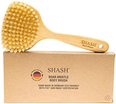 Since 1869 Hand Made in Germany - Smooth 100% Boar Bristle Body Brush, Gently Exfoliates Skin for a Softer, Smoother Complexion, Dry Brush Body Scrubber Promotes Circulation for a Healthy Glow