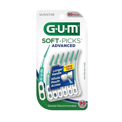 GUM Soft-Picks Advanced, Easy to Use Dental Picks for Teeth Cleaning and Gum Health, Disposable Interdental Brushes with Convenient Carry Case, Dentist Recommended Dental Picks, 90ct (4pk)