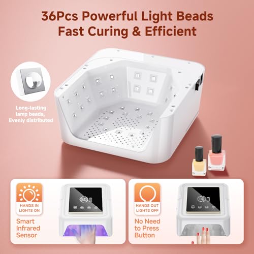 Cordless UV Nail Lamp 108W, Professional LED Nail Lamp with 36 Beads & Touch Display, Rechargeable UV Light for Gel Nails Built-in 4-Timer Modes & Auto Sensor, Fast Curing Nail Dryer for Salon & Home