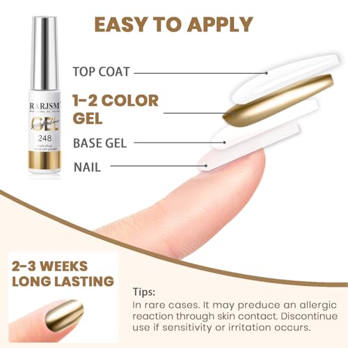 RARJSM Metallic Chrome Gel Liner Nail Art 3D Mirror Holographic Silver and Bronze Gold 2Pcs Set Gel Nail Polish 8ml Painting Build in Thin Brush Painted Drawing Striper GelPolish Curing Requires