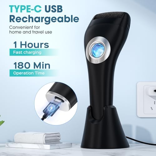 Foot Scrubber Callus Remover for Feet - with Holder & RingLight, Portable Pedicure Kit Foot File Callus Remover, Waterproof Professional Pedicure Tool Foot Care for Deadskin Hard Cracked Dry Skin