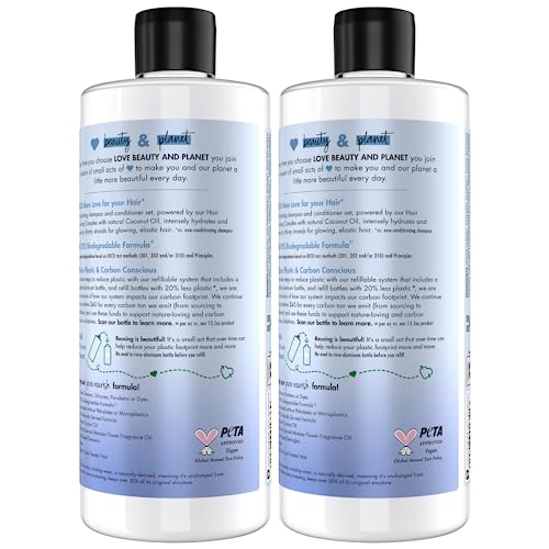 Love Beauty And Planet Shampoo and Conditioner, Coconut Oil & Vegan Collagen, Ultra Deep Hydration - Sulfate-Free Shampoo and Conditioner for Damaged, Dry Hair, Scented, Refill, (2 Piece Set)