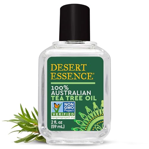 Desert Essence 100% Australian Tea Tree Oil Therapeutic Grade Essential Oil - Skin Cleansing, Clarifying, Soothing - Refreshing Air - Skin Care, Hair Care, Powerful Green Clean - Vegan, Non-GMO - 2oz