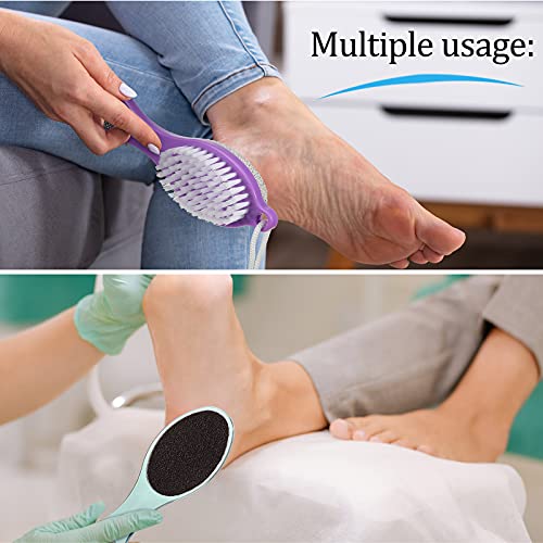 Sieral 4 Pack Pumice Stone Brush for Feet 4 in 1 Scrubber Foot Care Pedicure Kit with Grinding Pumice, Cleaning Brush, Foot File and Rubbing Footplate for Women Men Home Care Set