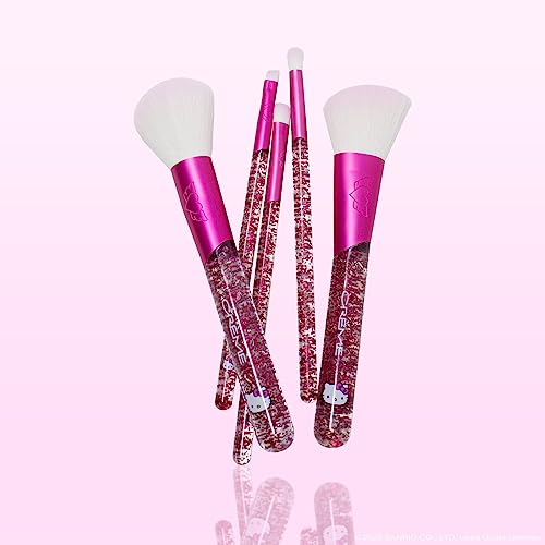 The Creme Shop Hello Kitty Luv Wave Brush Collection - Versatile & Silky-Soft Makeup Brushes - Precise Shader, Blending Brush, Angled Detailer, Blush Brush, Powder Brush - Durable & Easy to Wash - Set