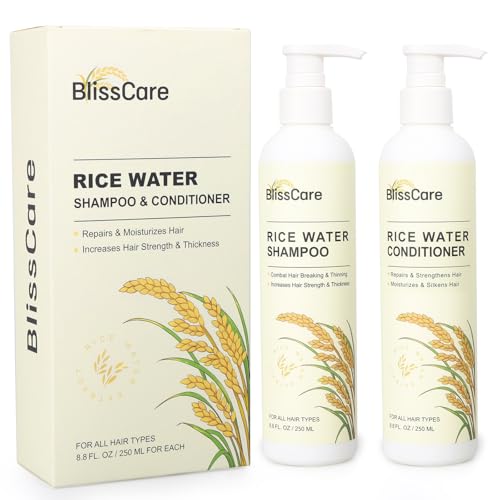 Rice Water Shampoo and Conditioner Set, Strengthen and Revitalize Hair, Nourish Damaged Hair for Women and Men, Hair Care, Restore Shine, Infused with Biotin, Citrus Peel, Rosemary