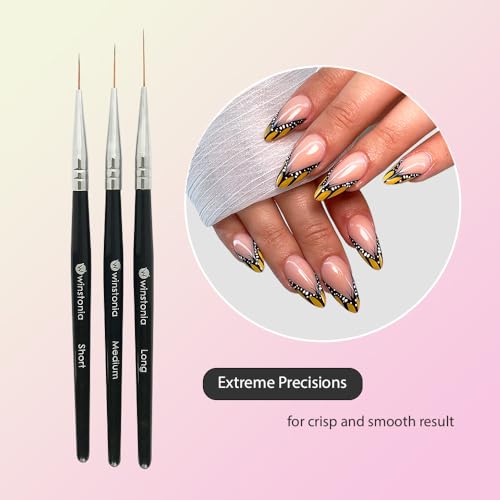 Striping Nail Art Brushes for Long Lines, Details, Fine Designs. 3 pcs Striper Brushes with Caps - AMAZING TRIO