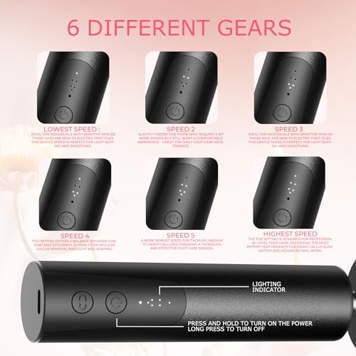 Ranrose Electric Foot Callus Remover: Rechargeable Electric Callus Remover for Feet, 2 in 1 Foot File Pedicure Tools with 20 Sandpaper Discs and 20 Nail Drill Bits, 6 Adjustable Speeds