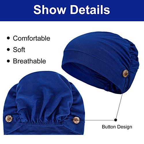 Geyoga 3 Pieces Bouffant Caps with Buttons Unisex Stretchy Headband Turban with Buttons for Women