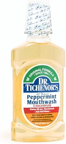 Dr. Tichenor's Peppermint Mouthwash Concentrate - Oral Rinse for Bad Breath and Oral Health with a Minty Punch for Soothing Relief of Minor Sore Throat Irritation - 8 Ounce (Pack of 3)