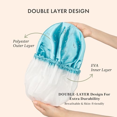 AmazerBath Shower Cap, 4-Pack Shower Caps for Women, Double Waterproof Layers Bathing Shower Hair Caps Protection EVA Shower Caps Reusable, Large Size