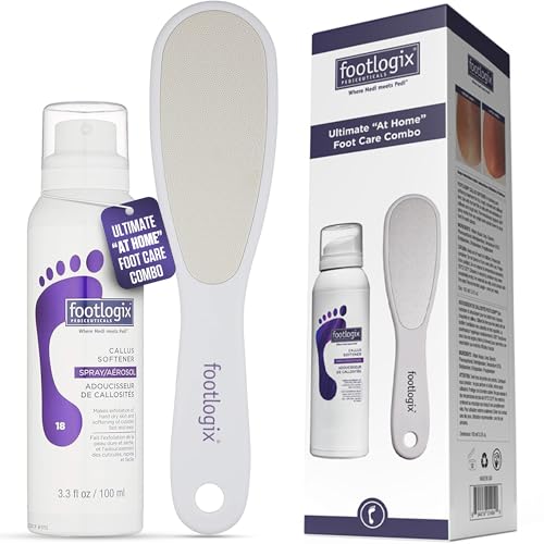 Footlogix Foot Care Callus Softener Combo - Callus Remover Spray & Double-Sided Foot File for Dry, Cracked Heels, Pedicure Tools for Feet, Foot Exfoliator