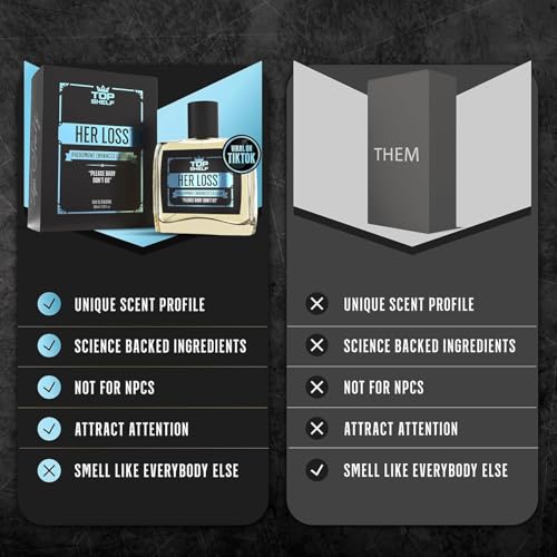 Her Loss Cologne for Men 3.4 oz, 2.0 Pheromone Her Loss Perfume Para Hombre Long-Lasting Eau De Cologne Raw Attraction & Confidence (3.3 OZ)