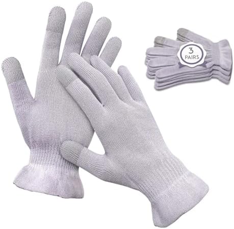 MIG4U Moisturizing Beauty Gloves Touchscreen Overnight Sleeping Glove for Women Dry Hands, Nighttime Lotion, Eczema, SPA, Cosmetic Treatment, Grey Purple 3 Pairs Size S/M