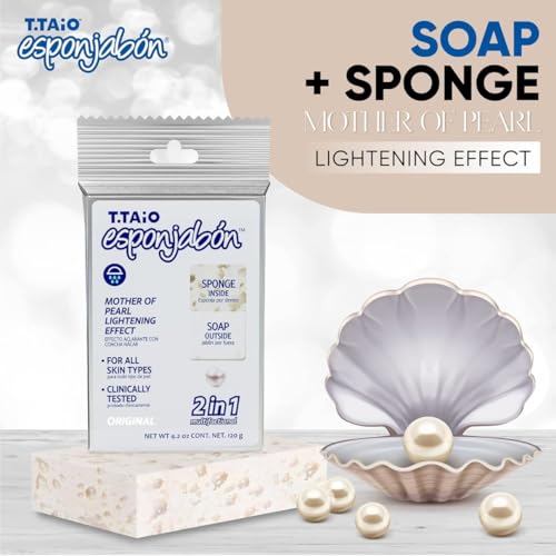Esponjabon Mother of Pearl Soap Sponge - Cleansing Shower Scrubber - Cleaning Bath Wash Scrub - Oil Removal - Massage & Lather Foot, Elbow, & Face - Bathroom Accessories (2 pack)