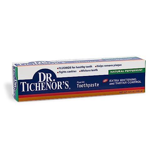 Dr. Tichenor's Extra Whitening and Tartar Control Fluoride Toothpaste - Cavity Fighting, Plaque Removal, and Teeth Whitening, with Natural Peppermint Flavor - 6.4 Ounce (Pack of 2)