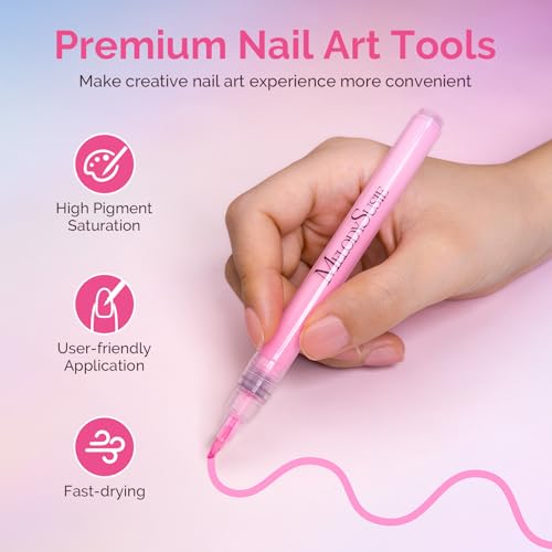 MelodySusie Nail Art Pens Set, 12 Colors 0.7MM Nail Polish Pens for Nail Art, Nail Dotting Tool, Acrylic Paint Markers, Drawing Pen for Nail Design, Manicure Nail Pens for Salon and DIY at Home