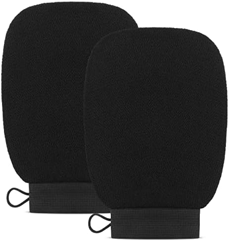 Valitic Exfoliating Glove Body Scrubber - Exfoliating Mitt Dead Skin Remover, Shower Face and Body Exfoliator - Korean Style Skin Scrubber Washcloth - Spray and Self Tan Remover, Pair Black