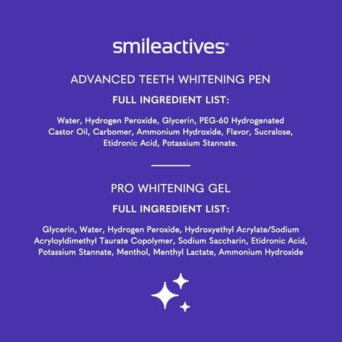 Smileactives Teeth Whitening Kit, Complete at Home Teeth Whitening Treatment, Travel Size Tooth Whitening, Stain Remover for White Teeth, Contains Clinical-Grade Hydrogen Peroxide, 30 Day Kit