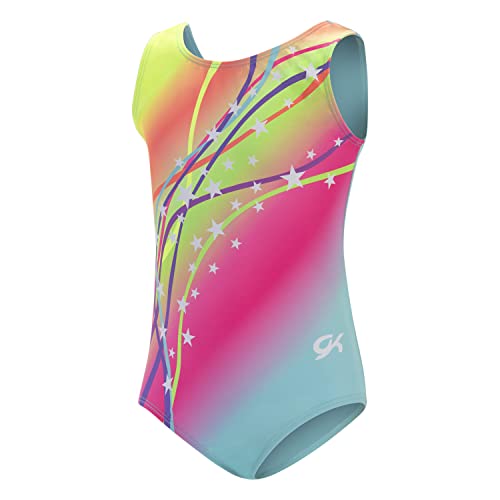 GK Stars Gymnastics & Dance Leotard for Girls and Toddlers - Activewear One Piece Outfit in Fun Colorful Prints (Child Extra Small, Rainbow Starburst)