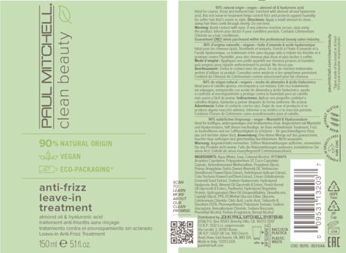 Paul Mitchell Clean Beauty Anti-Frizz Leave-In Treatment, Leave-In Conditioner, Anti-Humidity, For Textured, Frizz-Prone Hair, 5.1 fl. oz.
