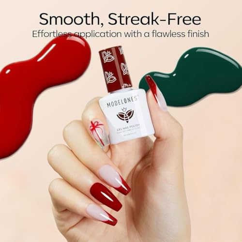 Modelones 8 Colors Gel Nail Polish Kit with U V light, Green Cat Eye Red Gold Sparkle White Glitter Pink Complete Manicure Set Nail Strengthener Base Top Coat Chrome Powder Holiday Gift for Women