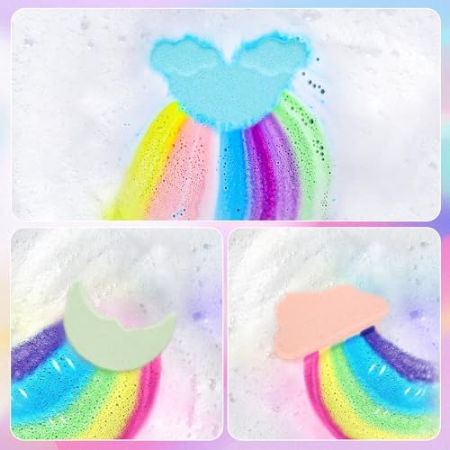 Rainbow Bath Bombs for Kids - 9 Pcs Handmade Natural Kids Bath Bombs, Organic Bubble Bath for Girls, Birthday Gifts for Kid