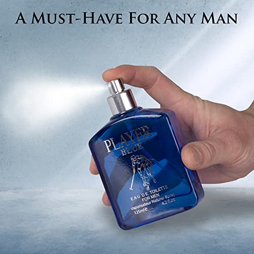 NovoGlow Player Blue for Men - 4.2 Fl Oz Eau De Parfum Spray for Men - Long-Lasting Citrusy Herbal & Woody Fragrances Smell Fresh All Day Long Gift for Men on All Occasions