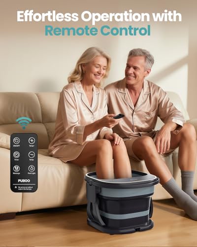 Puboo Collapsible Foot Spa with Heat and Remote – Electric Foot Bath Massager with 16 Motorized Rollers, Adjustable Temperature, Compact Design – Ideal Gift for Home Wellness & Stress Relief