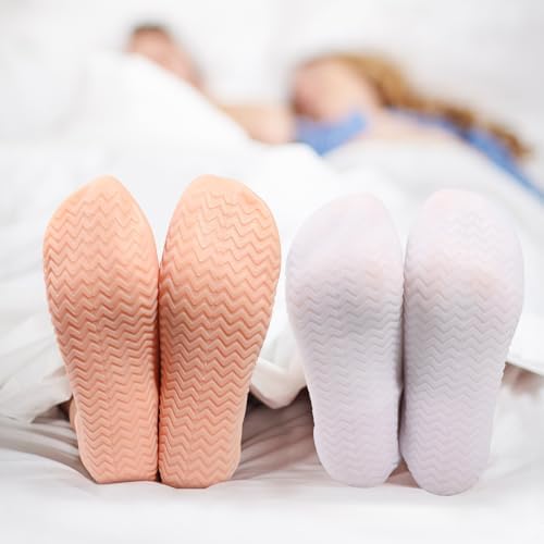 Silicone Moisturizing Socks for Dry Cracked Feet - 2 Pairs, XL Long Size, Non-Slip Heel Socks for Women and Men - High Stretch Foot Care Pedicure - White & Beige