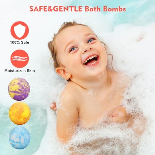 Bath Bombs for Kids with Toys Inside for Girls Boys - 12 Set Surprise Bubble Bath Fizzies, Colorful Handmade Kids Safe and Gentle Spa Bath Fizz Balls Kit, Birthday Christmas Gift (Package May Vary)