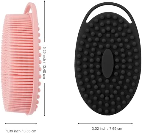 Soft Silicone Body Scrubber 3 PCS Silicone Body Shower, Silicone Loofah 2 in 4 Bath and Shampoo Brush, Body Scrubber Shower Cleaning Exfoliating Use for Sensitive Skin, Lather Well, Black,Pink,Green