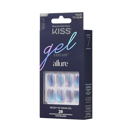 KISS Gel Fantasy, Press-On Nails, Nail glue included, 'Change Chance', Silver, Short Size, Oval Shape, Includes 28 Nails, 2g glue, 1 Manicure Stick, 1 Mini File