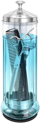 Glass Disinfectant Jar with anti-slip pad 53 Oz/1500ML, Barber Disinfectant Jar With Removable Basket, Large Sterilizing for Manicure & Pedicure Implements Stainless Steel 11.7"H x 3.8"W