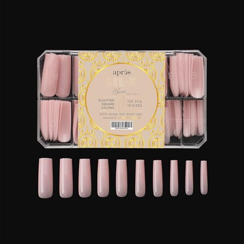 APRÉS x Chaun Legend Neutrals "CHAUN" Gel-X Box Of Nail Tips, Exclusive Tapered, 10 Sizes 0-9, Soft Gel Tip Box (150pcs) (Sculpted Square Extra Extra Long, 150)