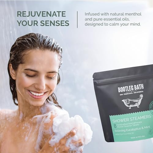 Shower Steamers Aromatherapy 8 Pack, Eucalyptus Shower Bombs, Great Hostess Gift, Mother's Day Gift, 100% Pure Essential Oil, All Natural, for Men and Women, Made in USA