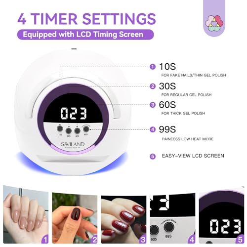 SAVILAND 300W U V LED Nail Lamp: Motion Sensor Nail Dryer Super Fast Curing U V Light for Gel Nails with 72 Beads 4 Timers Dual Light Sources Nail Lamp for Nail Salon Manicure Gift for Women