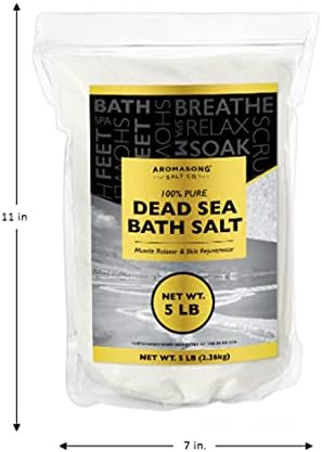 Aromasong Dead Sea Bath Salt - 100% Pure & Natural Dead Sea Salts for Soaking Fine Grain 5 LB - Bulk Resealable Pack (Packaging May Vary) Used for Body wash Scrub - Soak for Women & Men.