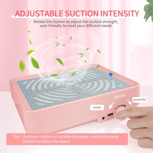 SAVILAND Nail Dust Collector with Lamp – Powerful Nail Vacuum Fan 40W Dust Collector Extractor Electric Dust Suction Machine with Reusable Filter for Acrylic Gel Nails Polishing, Low Noise, Pink