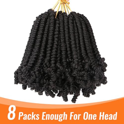 8 Packs Short Bob Spring Twist Crochet Hair 6Inch Pretwisted Passion Twist Hair Pre Looped Crochet Braids Hair for Black Women (6 Inch, 1B#)