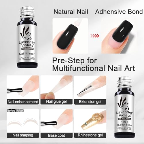 Lavender Violets 49 PCS Gel Nail Polish Set,45 Colors Summer Neon Glow in the Dark Effect with Nail Primer,Builder Base Coat,Glossy,Matte Top Coat Red Jelly Nude Glitter New Year Gifts for Women A950