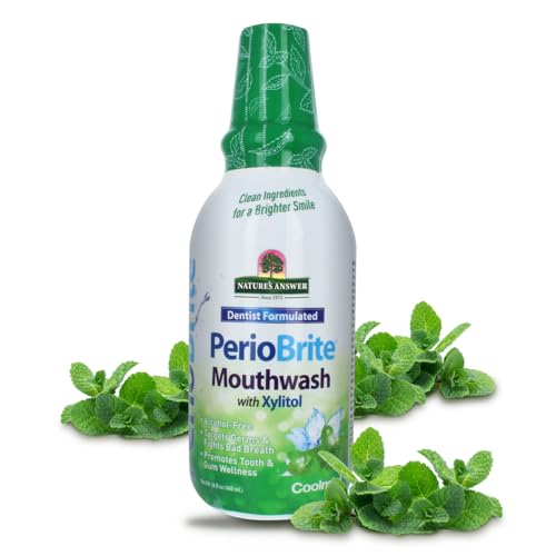 Nature's Answer PerioWash Mouthwash Alcohol-Free Cool Mint - 16 fl oz | Fluoride Free | Natural Breath Freshener | Stain Remover | Natural Teeth Whitener (Pack of 1)