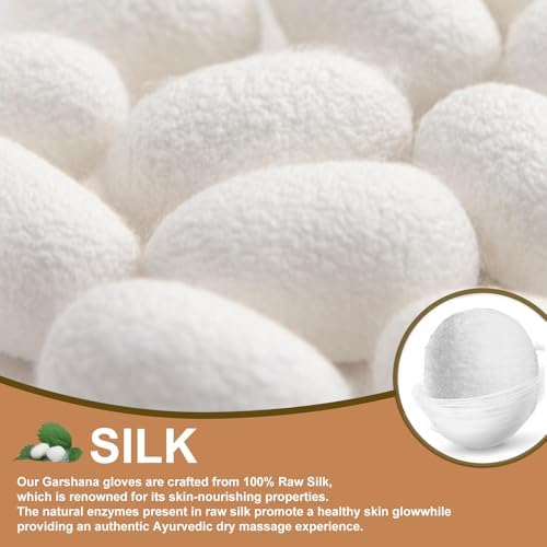 Ayurvedic Garshana Gloves for Body Massage Raw Silk Exfoliating Massage Gloves with Elastic Wrist Bands for Men Women Traditional Wellness Tool for Skin Care and Relaxation (2PCS)