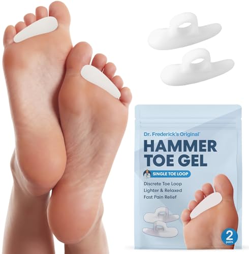 Dr. Frederick's Original Hammer Toe Gels - 2 Pairs - Hammertoe Support Crest for Women & Men - Cushion & Temporary Splint for Toe Alignment, Crooked Toes, and Pain Relief - White - 1 Loop Design