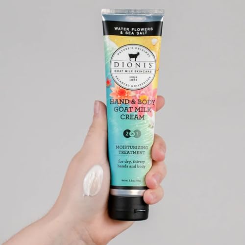 Dionis Goat Milk Skincare 3.3oz Water Flowers & Sea Salt Hand & Body Cream - Travel Size Hand Lotion For Hydrating & Moisturizing Dry Skin - Cruelty Free Cream Made In The USA - Paraben Free Formula