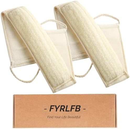 Natural Loofah Exfoliating Body Scrubber for Men and Women, Loofah with Handle, Exfoliating Back Scrubber for Shower Set, Luffa Sponge to Clean & Relax Your Body Deeply (2 Pack)